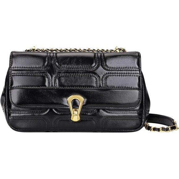 Leather Crossbody Bag for Women Quilted Shoulder Purse with Multiple Pockets